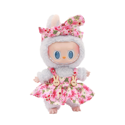 Bubu Central Labubu Plush Vinyl Face Outfit Set – Skirt, Hairband & Mini Plush Bag Charm | Cute Labubu Doll Clothes & Accessories